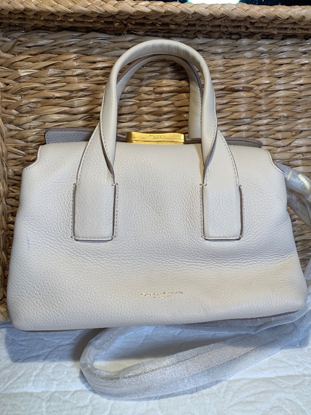 NWT Donna Karen cream/bone colored leather handbag